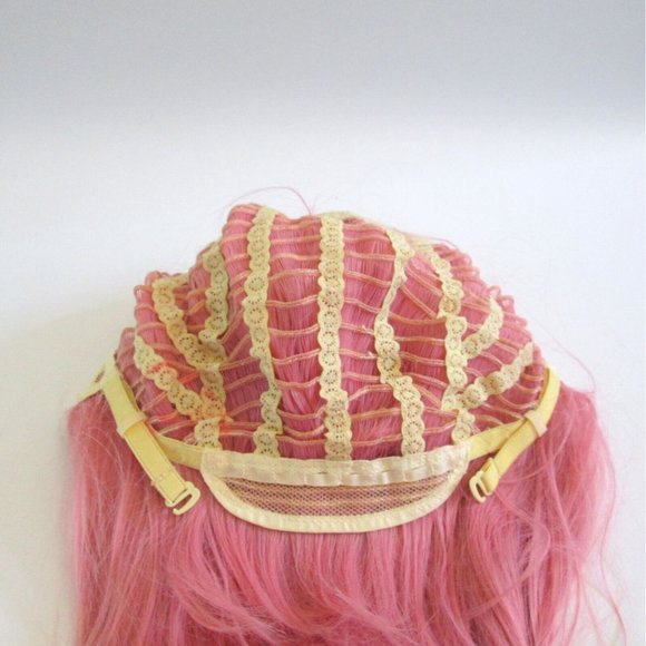 Pink Synthetic Hair Women Wig Bob Style With Bangs Lace Undercap Bubblegum Pink - Picture 8 of 10